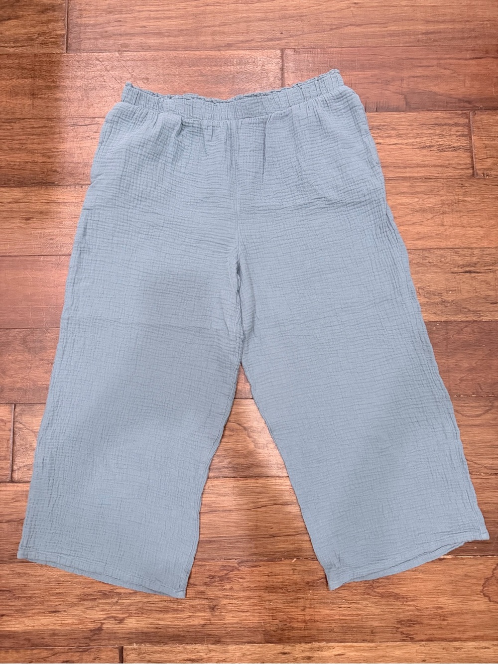 Jessica Simpson Cotton Gauze Wide Leg Crop Pants Dusty Teal Blue Large Coastal